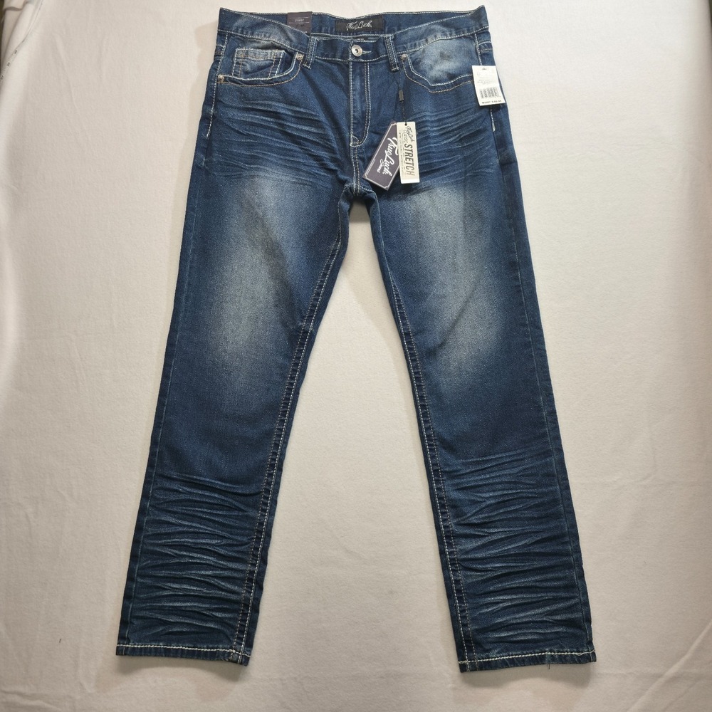 True Luck Men's Stretch Straight Denim Blue Jeans Size 34x30 NWT‎